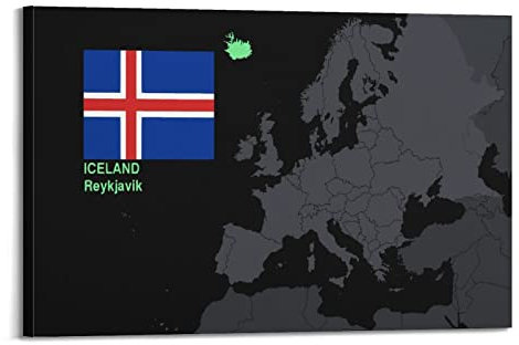 Europa Karte Poster Island Geographische Position Dekoratives Gemälde Leinwand Wand und Kunst Bild Familie Schlafzimmer Dekor 50 x 75 cm
