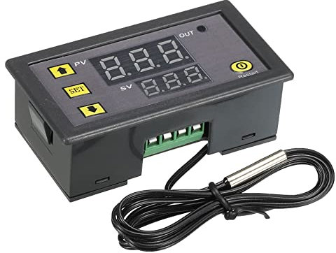 sourcing map AC110-220V LED Digital Temperature Controller Thermostat Meter Heating Cooling -20 to 100°C W3230 Relay Output with NTC Temperature Probe Waterproof