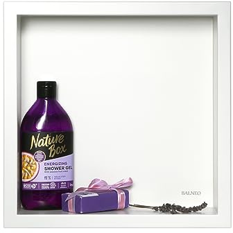 Balneo WALL-BOX ONE Nicchia Doccia a Parete Bianca Nicchia Doccia in Acciaio Inox 30x30x7cm Bianca, Nicchia Impermeabile per Utensili da Bagno, Senza Piastrelle, Installazione Nicchia Flessibile