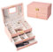 Terafeels Large Jewellery Boxes for Women with Mirror - Jewelry Organiser 3 Layers PU Leather Storage Box Lockable for Rings Bracelets Earrings Necklaces Watch Pink