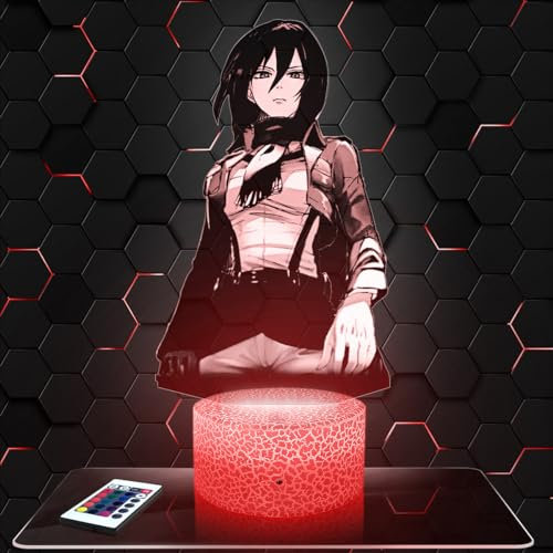 Nachttischlampe - Touch-Nachtlicht Manga - Mikasa Ackerman 3D-LED-Lampe Illusion, Geschenkidee Weihnachten Geburtstag Junge und Mädchen Nachttischlampe Kinder- oder Erwachsenenzimmer