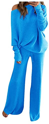 Kswlwccpp Strickanzug Damen, Kuschelig Outdoor Warm Elegant Strick Set Lounge Set Hose Und Oberteil Langarm Herbst Strick Hausanzug Jogginganzug Winter Zweiteiler Strickanzug Strickset