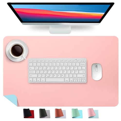 Doppelseitige Schreibtischunterlage, Laptop Tischunterlage Großes Mauspad, Rutschfeste Wasserdichte Schreibtischmatten aus PU-Leder für Büro und Zuhause (Rosa/Hellblau, 60cm x 40cm)