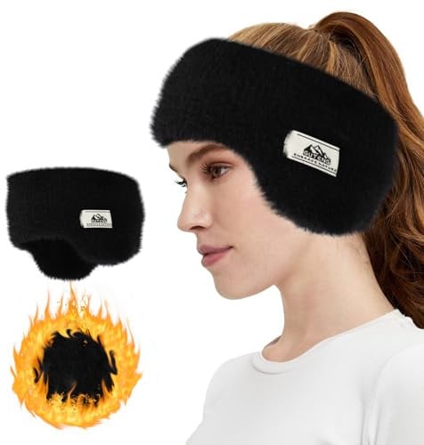 Lancry Ear Muffs Women's Earmuffs,Unisex Soft Winter Headbands for Women Men Kids,Foldable Ear Warmer Headband for Running Yoga Skiing Workout Riding (Black)
