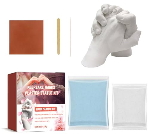 Grgowe Calco Mani Coppia,Kit Calco Mani Famiglia 3D Set,Calco Mani per Famiglia,Stampo Mani Gesso Coppia,3D Set Completo di Gesso e Alginato,Idee Regalo per San Valentino e Anniversario (A)