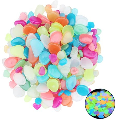 MOGADEE® Pietre luminose colorate, 300 pezzi, pietre luminose da giardino, pietre fluorescenti, decorazione per acquario, pietre decorative per cameretta dei bambini, marciapiedi, prato, giardino (1