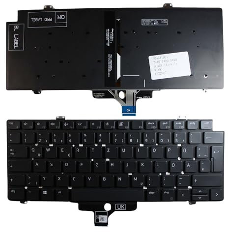 Power4Laptops German Layout Backlit Black Replacement Laptop Keyboard Compatible With Dell Latitude 5420 Rugged