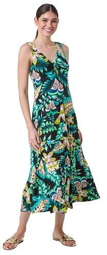 Roman Originals Maxi Dress for Women UK Ladies Twist Knot Front Empire Waist Summer Party Casual Holiday Bohemian Beach Cruise Evening Long Sleeveless V Neck Jersey Green Black
