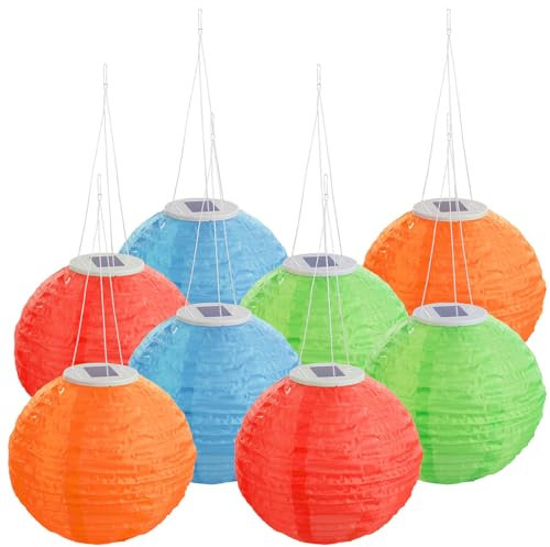 Lunartec 8er-Set Solar-LED-Lampions, Dämmerungssensor, IP44, Ø 30 cm, bunt
