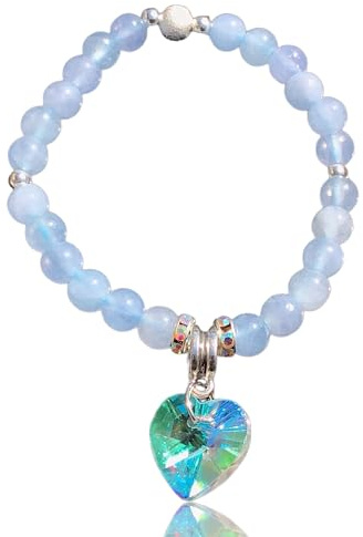 Steinfixx® - Aquamarin Perlenarmband mit Angel-Aura Herz und 925 Silberperlen - Hochwertiges Edelsteinarmband handgefertigt inclusive edler Geschenkbox