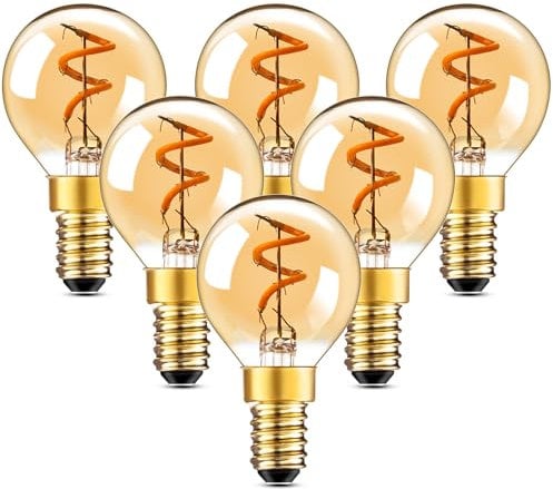 Century Light E14 LED Edison Glühbirne, G40 1.5W Vintage Filament Tropfenform Birne 15W Ersetzt,2200K Warmes Licht Leuchtmittel Für Dekorative Kronleuchter,50lm,230V,Amber Glas,CRI90+,6 Stück