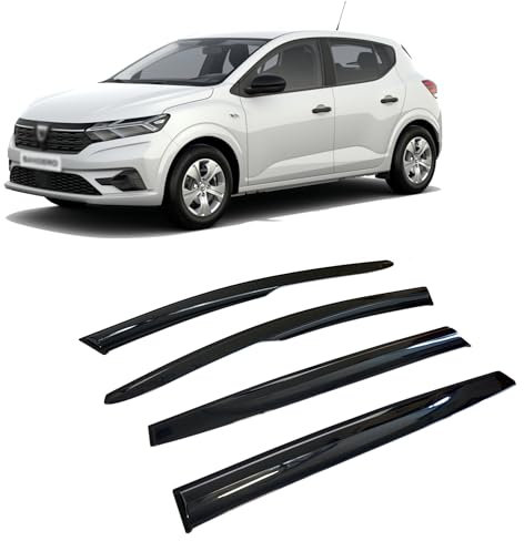 Rumplex Windabweiser Luftabweiser Regenabweiser Seitenfensterabweiser Kompatibel mit Dacia Sandero Schrägheck 2021-2024 Autofenster Regenschutz Anklebbare Deflektoren 4 Stück Externe Passform