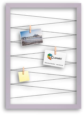 CLAMARO 'Collage Flex' Fotohalter 55x75 cm | Flieder | Bilderrahmen Fotorahmen Collage mit Gummibändern und Foto Holzklammern | Ideal als Galerie für Fotos oder Postkarten