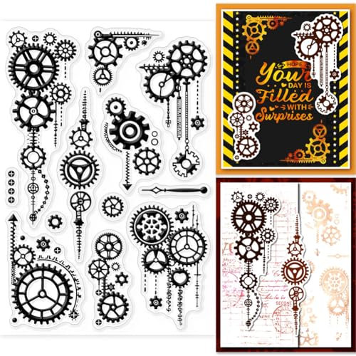 GLOBLELAND Zahnrad Silikon Klarstempel Mechanische Zahnradkombination Transparente Stempelsiegel Für Die Kartengestaltung DIY Scrapbooking Journaling Dekoration 11x16cm