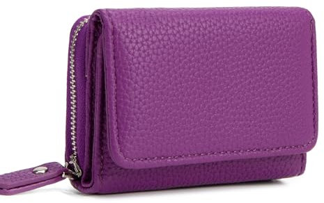 CHAOFANXI Portafoglio Donna Piccolo in Pelle da Donna, Portamonete Piccoli Trifold Piccola Corto Portamonete con 6 Scomparti per Carte con 1 Sezione di Fattura e 1 Tasca con Cerniera,Viola