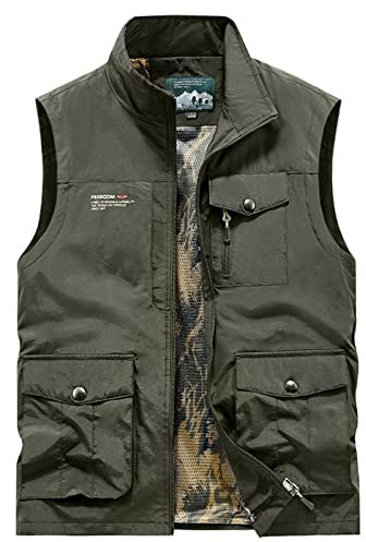 Generisch Herren Weste Winter, Outdoor Mit Taschen Ärmellose Anglerweste Leicht Atmungsaktiv Jacke Jagd Fotografie Camping Winter Multifunktionsweste Angeln Fleeceweste (XXL, Army Green)