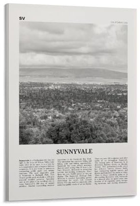 LZTEN Sunnyvale Druck Schwarz und Weiß, Sunnyvale Wandkunst, Sunnyvale Poster, Sunnyvale Foto, Sunnyvale Wanddekoration, Kalifornien, USA, USA Leinwand Wa