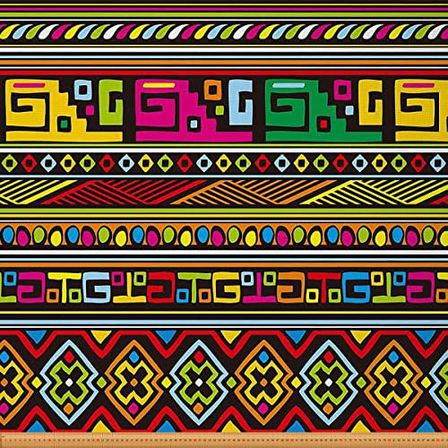 Geometrischer Dekostoff im Boho-Stil für drinnen und draußen, buntes Mandala-Azteken-Design, abstrakt, antiker Trippy, wasserdichter Stoff, ethnisches Handwerk, Patchwork-Stil, Kunst, Polsterstoff,