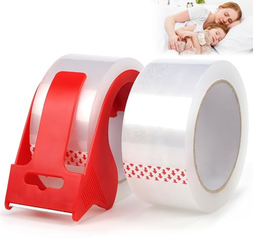 FSWWSF Nastro adesivo per pacchetti, 48 mm x 66 m, per pacchetti e cartone, trasparente, silenzioso, colore rosso