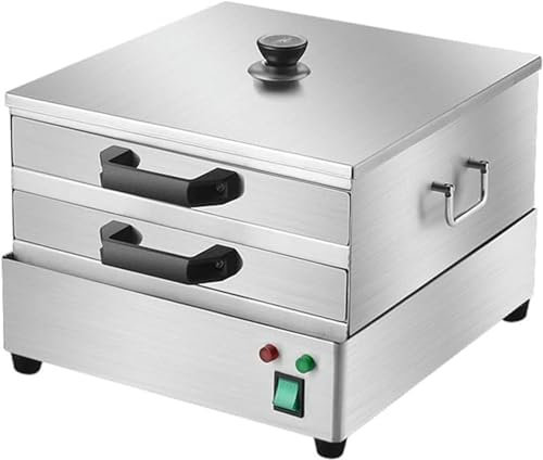 XFQZJG EspañolOlla arrocera al Vapor multifunción eléctrica, vaporera China, máquina eléctrica para Hacer Rollos de Fideos de arroz cantoneses, máquina vaporera de 2 Capas para Hacer Rollos de Fideos