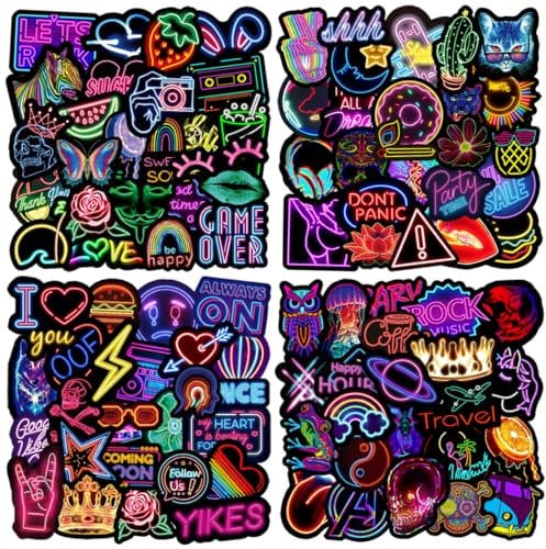 APAREAL Neon Sticker Set 200 Stück, Wasserfeste Graffiti Aufkleber für Laptop MacBook Fahrrad Journal Kindle Skateboard Motorrad Snowboard Koffer, Lustig Vinyl Decals für Teenager und Erwachsene