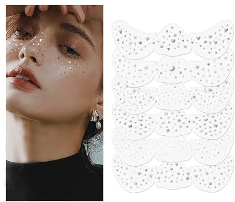 Calkkrer 6 Stück Glitzer Sommersprossen Tattoo, Goldene Tattoo Folie, Wasserfestes Freckle Design, Glitzernde Gesicht Tattoos, Selbstklebende Glitzersteine(Silber)