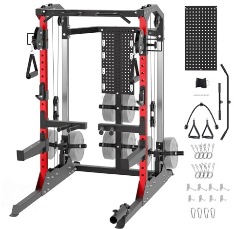 GarveeLife Power Cage, 2000 LB Power Rack with Dual Pulley Cable Crossover, Multi-Function Home Gym Squat Rack with Attachments, Full Body Strength Training Equipment for Home
