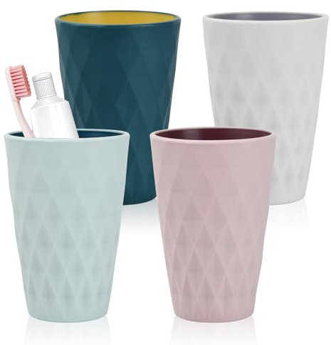 Zahnputzbecher,4 Stück Robuste Sturzsichere Zahnputzbecher Kunststoff, Einfacher Mundspülbecher,Vielseitiger Kunststoffbecher für Badezimmer,Schlichter Nordischer Stil, für Heimat, Reisen und Camping