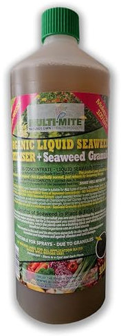 Multi-Mite 1 Ltr Liquid Seaweed + Granules Organic Cold Pressed Concentrate - 100% Natural - Plant Feed Fertiliser Trees Lawn Veg & House Plants Root or Foliar Feed (1 Litre WITH GRANULES)
