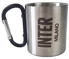 Tazzina Mug in Acciaio con moschettone Compatibile con Inter Argento Unica