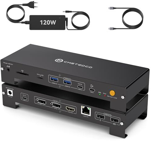 PVBCTCSID Station D'accueil Usb C 15 en 1 Thunderbolt Station D'accueil 3 Monitore 4K60Hz 100W Aufladen Für Laptop, 10Gbps USB-C/A,1Gbps Ethernet,MicroSD und SD,3.5mm Aux Compatible Mac Windows Laptop