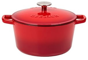 Gerlach 1760 Gusseisen Topf 3 l Gusseisen Bräter Mit Deckel Cocotte Für Alle Herdarten Backofen Rot Natur Iron