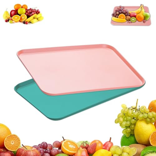31 x 22.5cm Serving Trays, 2PCS Plastic Food Trays, Reusable Stack-able Kitchen Dishes, Rectangular Serving Lap Tray for Home Restaurant Cafe