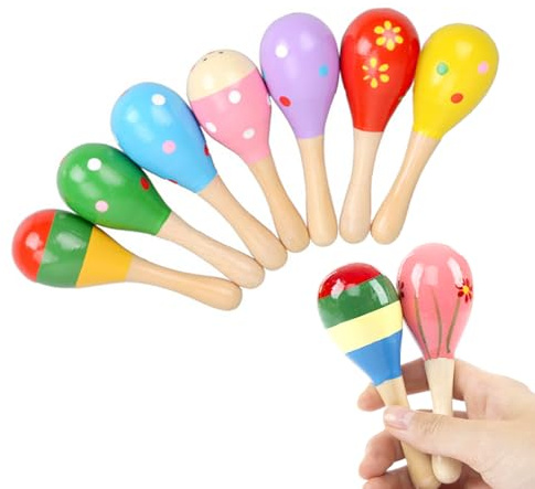 Baby Maracas – 7 Pcs Wooden Baby Musical Instruments, Colourful Sensory Shaker Toys for Babies & Toddlers, Durable Cartoon Maracas for Playtime, Parties, Performances, Home & Classroom Entertainment