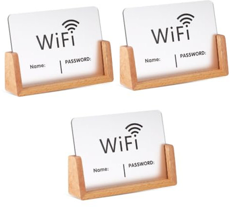 Warmhm 3 Stück Wlan Passwortschild Holzsockel Tischaufsteller für Gäste Darstellung von Wlan Namen und Passwort für Einfachen Zugang