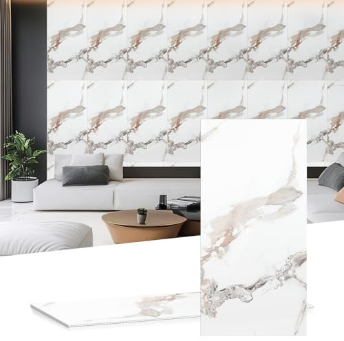 Monucep Lot de 4 panneaux muraux aspect marbre 120 x 60 cm, revêtement mural en PVC, pour paroi arrière de cuisine, paroi arrière de douche imperméable, pour salle de bain, douche, cuisine, or blanc