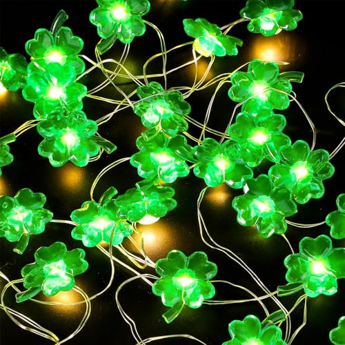 ENLACE Kleeblatt Lichterkette Grün, 3M 30 LED Micro Kleeblatt Draht Lichterketten Batteriebetrieben, Glück Kleeblatts Lichterkette für St. Patrick's Day, Schlafzimmer, Party, Weihnachten Deko