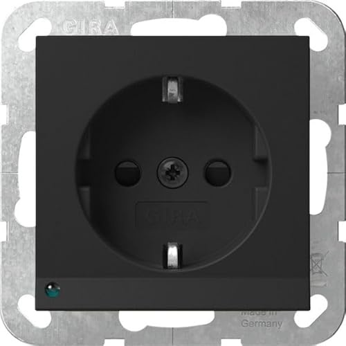 Gira 4170005 SCHUKO-Steckdose,16A 250V~ mit LED-Orientierungsleuchte + Shutter, System 55, schwarz matt