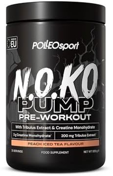 Polleo N.O.KO PUMP Pre-Workout Pulver - Stimulanzienfrei & Koffeinfrei - Mit 3 g Kreatin, Aminosäuren, Acetyl-L-Carnitin, Tribulus, Magnesium & Vitaminen (500 g, Peach Iced Tea)