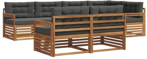 vidaXL Outdoor-Sofagarnitur mit Kissen 7 pcs Natur und Anthrazit, Balkonsofa, modernes Eckmöbel, robuster Lounge, Terrassen-Sitzgruppe, bequemer Gartenstuhl