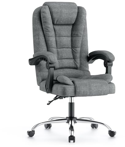 naspaluro Chefsessel Bürostuhl 150kg Ergonomischer Schreibtischstuhl Stoff | Höhenverstellbarer Computerstuhl mit Federkern-sitz und Gepolsterten Armlehnen, Komfortabler Drehstuhl für Büro, Dunkelgrau