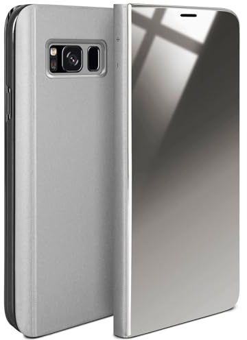 moex Void Case für Samsung Galaxy S8 Hülle in Hochglanz Optik, Clear View Cover Spiegelhülle, Flip Case 360 Grad Schutzhülle mit Spiegel, Rundumschutz Handyhülle, Silber