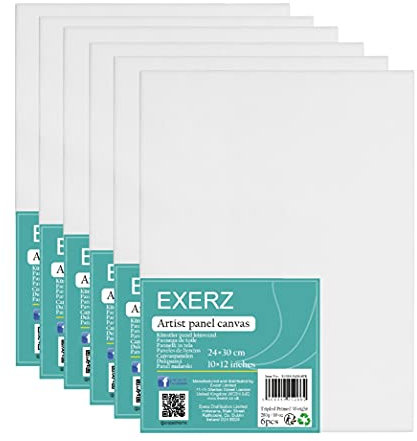 Exerz 24x30cm Panneaux de Toile 6pcs, 3mm Cartons entoilés, Toile à Peindre - 280GSM, 100% Coton, Blanche, Triple apprêt/Sans Acide/Grain Moyen - Huile Gouache Acrylique