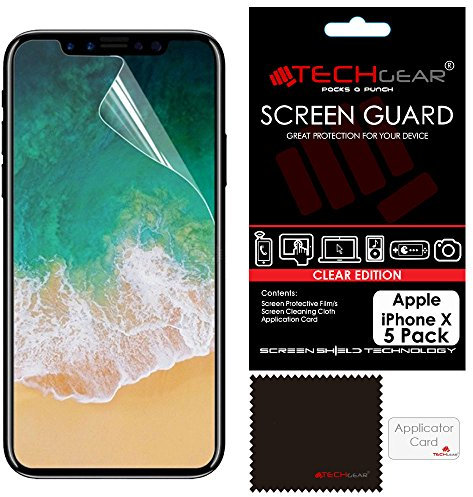 TECHGEAR [5 Pack] Screen Protectors for iPhone 11 Pro, iPhone XS - Clear Lcd Screen Protector Guard Covers with Cleaning Cloth & Application Card Compatible with Apple iPhone 11 Pro, XS, X (5.8)