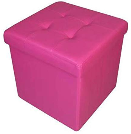 HomeHarmony Folding Storage Ottoman Seat, Stool, Toy Storage Box Faux Leather (Fuschia Pink Medium)