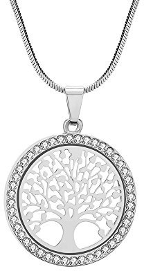 Long collier pour les femmes, collier de pendentif arbre de vie pour les filles collier en or rose et argent avec CZ chaîne en cristal collier (Plaqué argent)