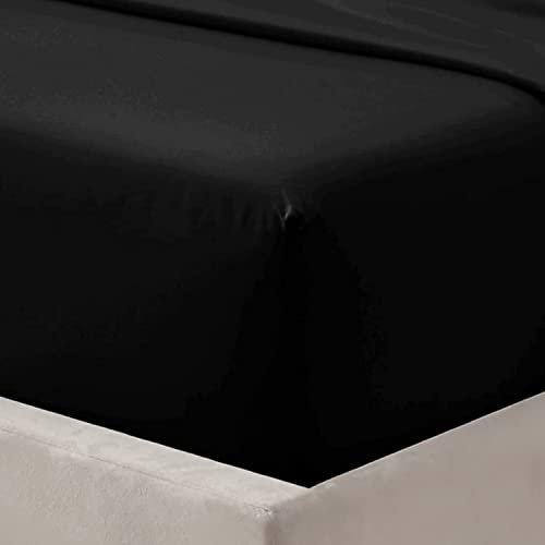 Deep Fitted Bed Sheets Easy-Care Non-Iron Percale 10'' / 25CM Fitted Sheet., Double - Black