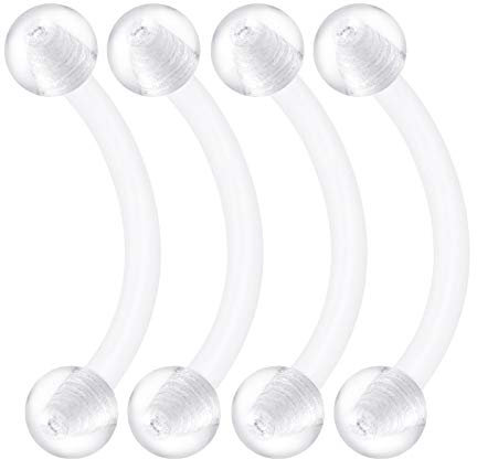KJM FASHION 4 Stk Flexibel Acryl Retainer Halter Bananenstecker 1,2mm 16 Gauge 10 mm 3/8 Tragus Nose Helix Daith Ohrringe Eyebrow Piercing Schmuck 2483