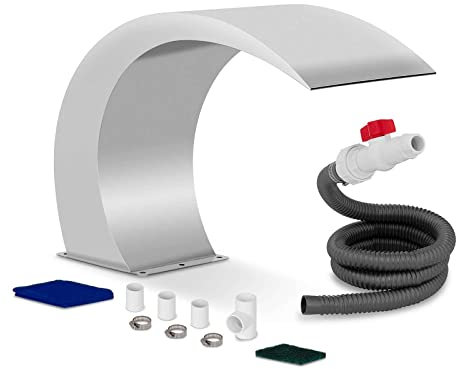 Uniprodo Fontaine De Piscine Cascade Chute d'eau pour Bassin INOX UNI_Water_13 (avec Pied, 30 cm, INOX 304, sans Dépose l'hiver, Résistance Au Sel, Chlore Et Intempéries)