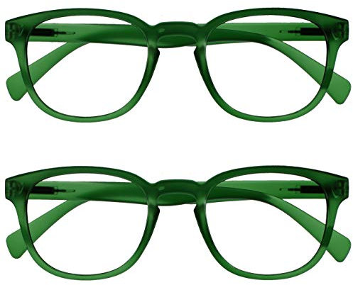 OPULIZE Pop Reading Glasses 2 Pack Fun Round Matt Frame Moss Green Spring Hinges Scratch Resistant Mens Womens RR2-6 +1.50